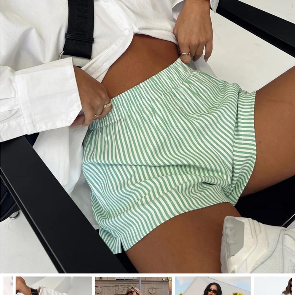 Princess Polly beach house shorts, striped green and white